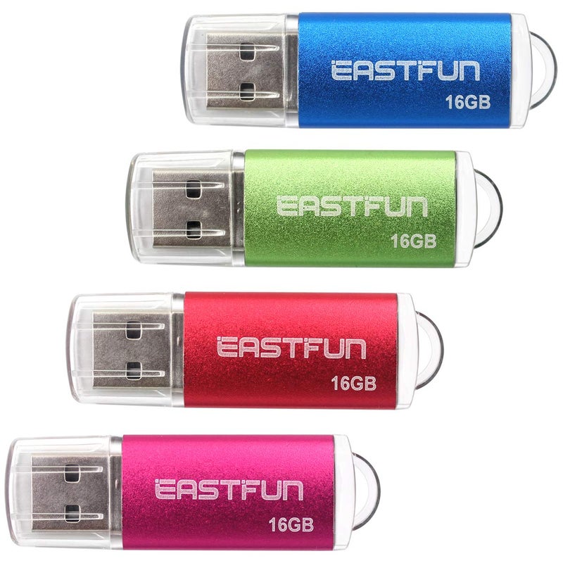 EASTFUN 4 Pack 16GB USB 2.0 Flash Drive Memory Stick Thumb Drive with LED Indicator, 4 Colors: Rose/Red/Green/Blue - Image 1